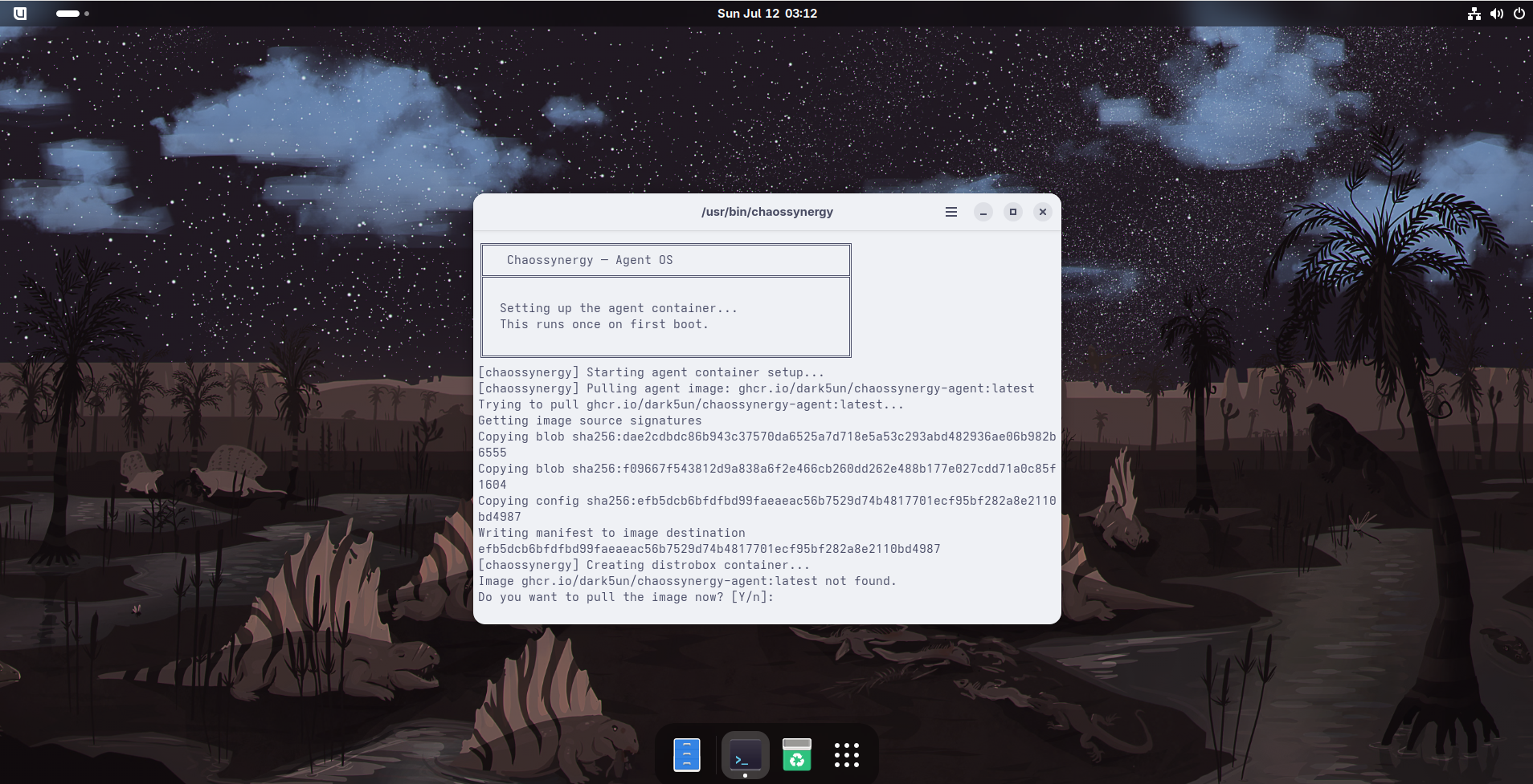 First boot — pulling the agent container