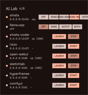 The 0.3.0 panel: one chip per Strata variant, and the row runs off the card